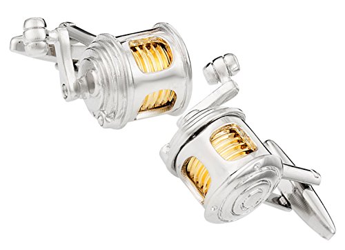 Cufflinks Direct Dreidimensionale Angeln Angelrolle Silber und Gold Fisch Geschenk Manschettenknöpfe (Manschettenknöpfe mit Geschenkbox) von Cufflinks Direct