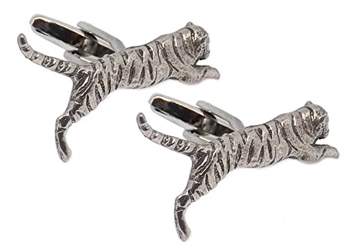 Cufflinks Direct Hochzeits-Geschenk-Manschettenknöpfe der silbernen Zinn-3D Tiger-Männer (Manschettenknöpfe mit Geschenktüte) von Cufflinks Direct