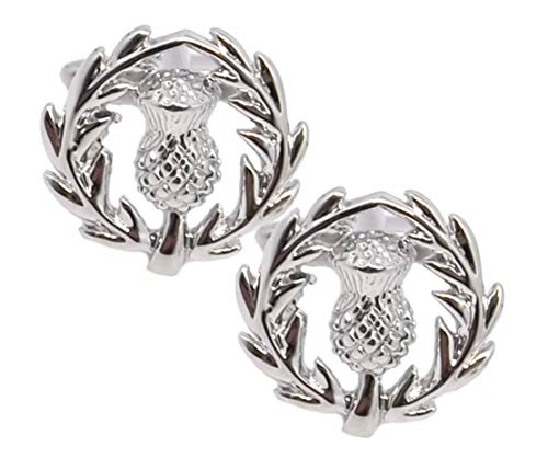 Cufflinks Direct Scottish Scott Scotland Silber Rhodium Distel Geschenk Manschettenknöpfe (Manschettenknöpfe mit Geschenkbeutel) von Cufflinks Direct