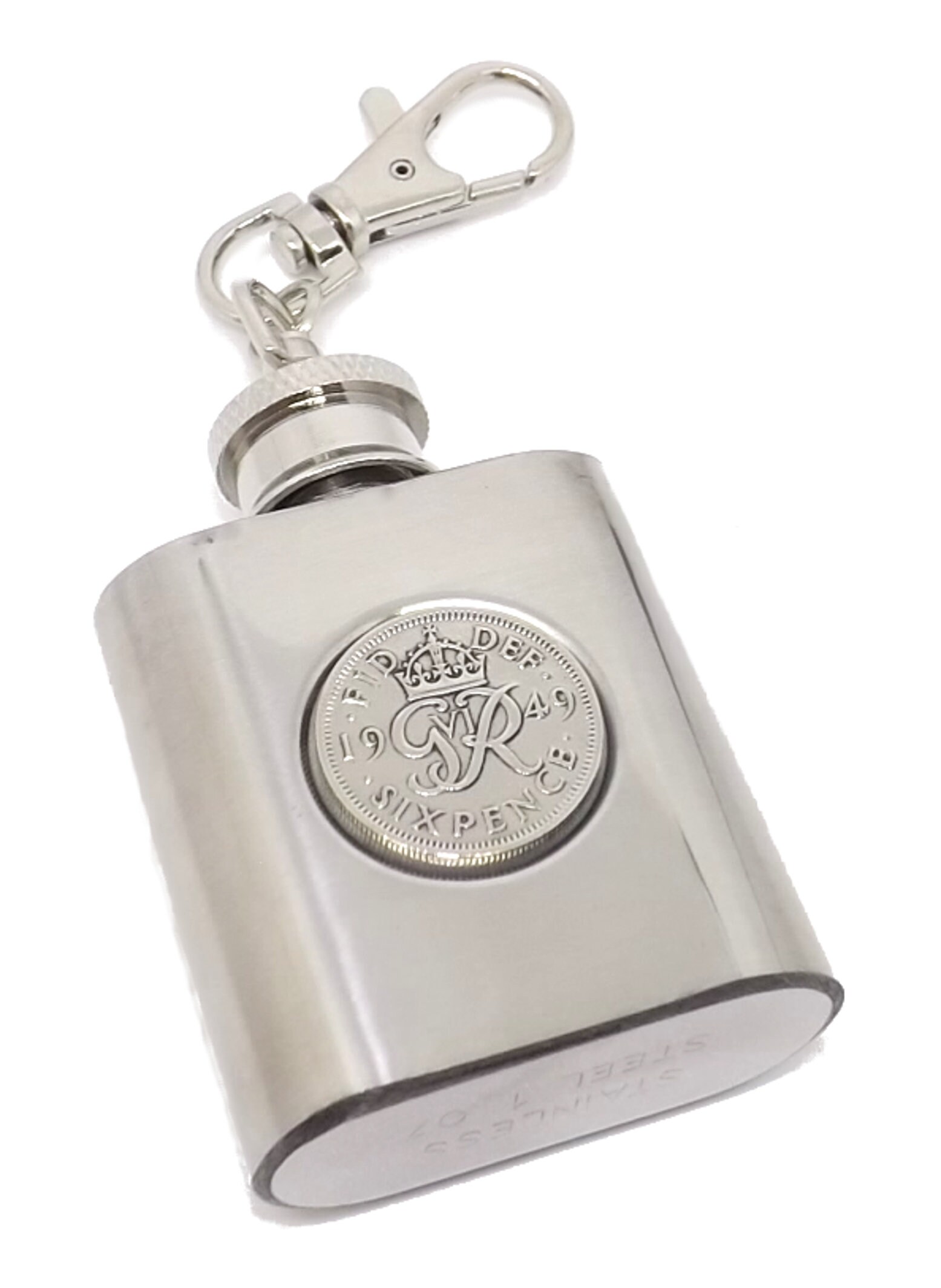 1949 Silber Schlüsselanhänger Sixpence Münze Hüftkolben Geburt Jahr Geschenk Mini Hipflask Mens 70. Geburtstag Manschette Link Jahrestag von CufflinksDotDirect