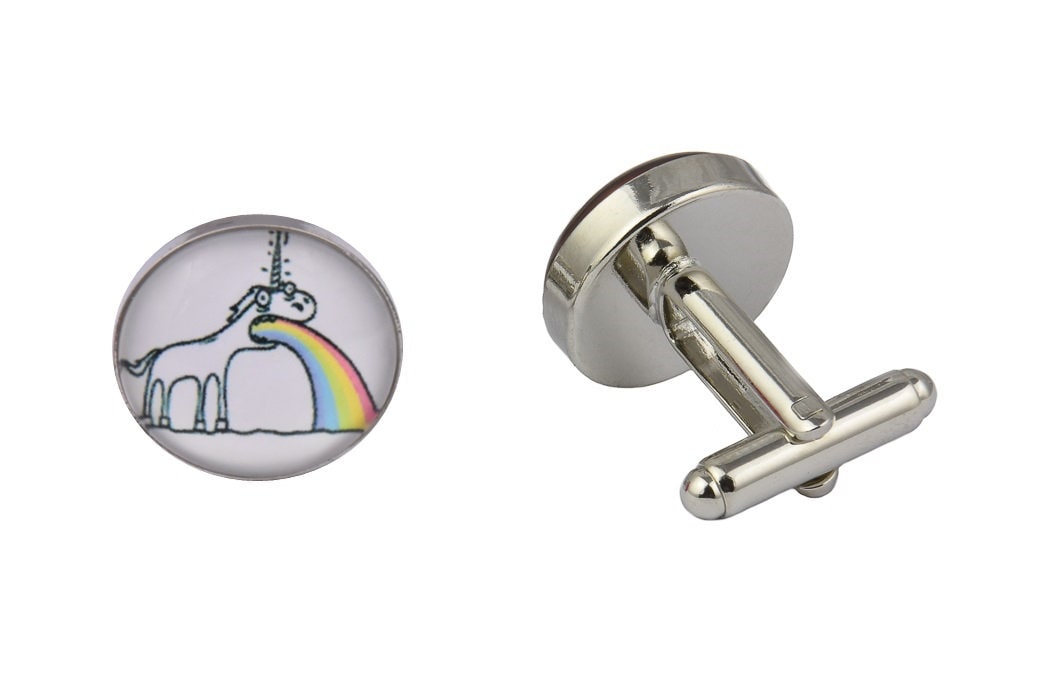 Sick Rainbow Einhorn Manschettenknöpfe Mystisch Pferd Natur Silber Bunt Hochzeit Abschlussball Schwarze Krawatte Geschenk Schmuck Accessoires von CufflinksGiftHub