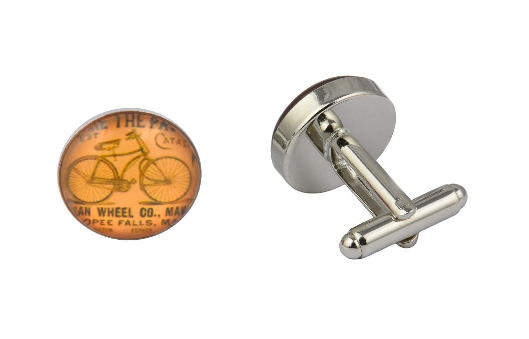 Vintage Fahrrad Manschettenknöpfe Orange Silber Weiß Hochzeit Abschlussball Schwarze Krawatte Geschenk Schmuck Accessoires Männer Frauen von CufflinksGiftHub
