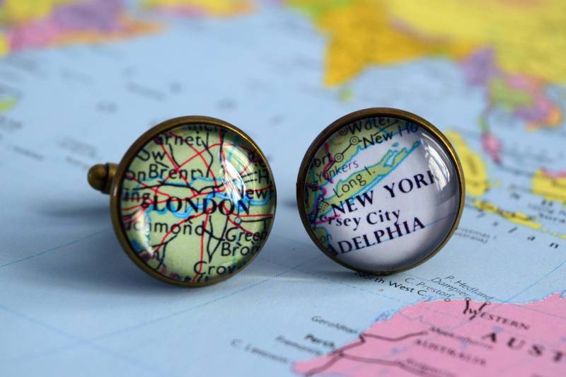 Benutzerdefinierte Karte Manschettenknöpfe, Antik Bronze, Personalisierte Individuelle Landkarte Design Mit Zwei Standorten Ihrer Wahl. Hochzeit von CuffsAndScruffs