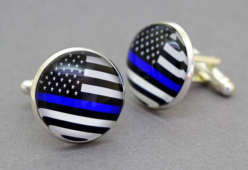 Dünne Blaue Linie Manschettenknöpfe. Polizei Nächstenliebe. Flagge Der Vereinigten Staaten. Usa. Silber, Gold, Bronze-Oberfläche. Passende von CuffsAndScruffs