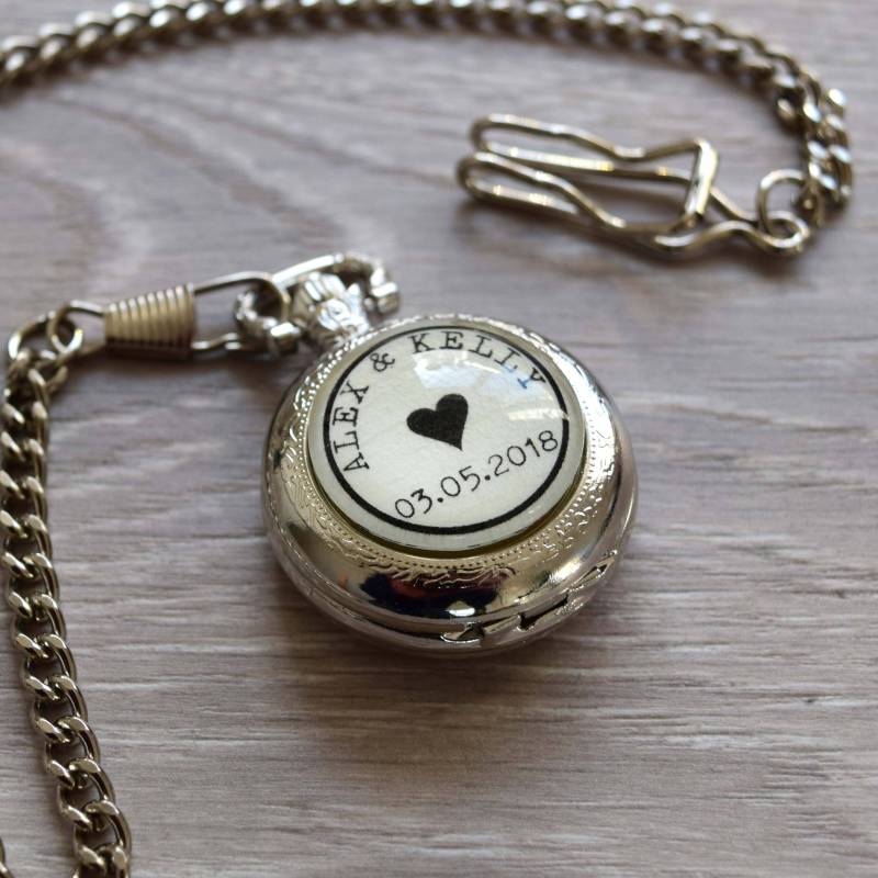 Personalisierte Taschenuhr/Hochzeitstaschenuhr Silberne Namenstaschenuhr von CuffsAndScruffs