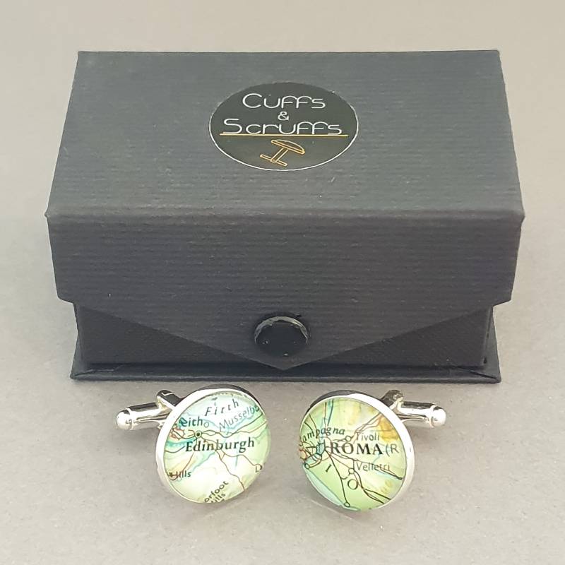 Silber Manschettenknöpfe/Landkarte Hochzeit Bräutigam Trauzeuge Versilberte Vergoldete von CuffsAndScruffs