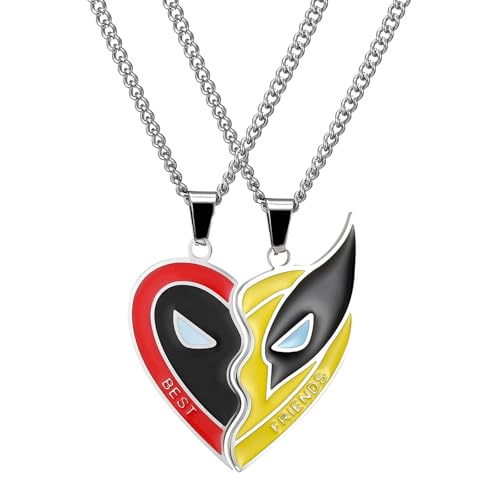 Cuicany 2 Stück Wolverine Kette, Deadpool Wolverine Kette, Halskette mit Toten- und Wolverine-Anhänger, Deadpool Wolverine Freundschaftskette, Halbes Herz Freundschaftskette für Männer, Frauen von Cuicany