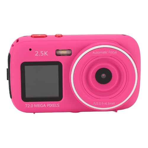 72MP Digitalkamera, HD Dual Display Screen Digital Point and Shoot Camera, 16x Zoom Auto Focus Anti -Shaking Compact Small Video Camera für Jungen Mädchen Kinder (Rosenrot) von Cuifati