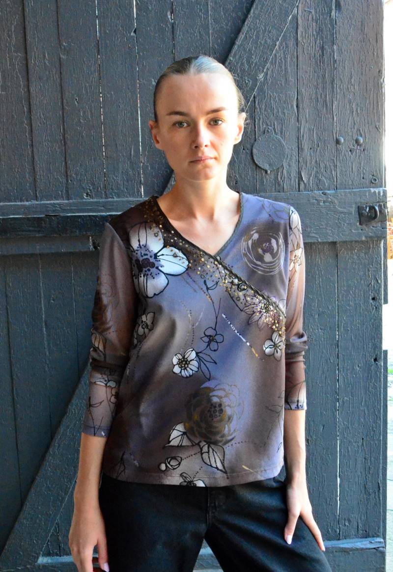 Vintage Netz Bluse in Grau Mit Blumen Y2K von CukierPuderSC