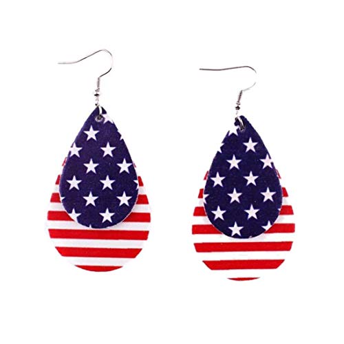 Culer Amerikanische Flagge Ohrringe Schmuck-Streifen PU-Leder Teardrop Statement Ohrringe Independence Day von CULER