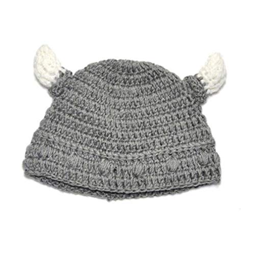 Culer Baby Bull Horn Mütze Handmade Knitting Viking-Hut-Rind-Horn-Kappe für Jungen-Mädchen (grau) von Culer