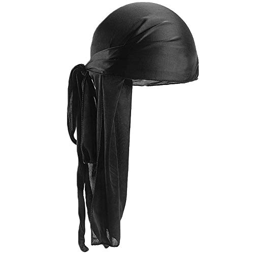 Unisex Deluxe Silky Durag Extra-Long-Tail Headwraps Pirate Cap Solid Color-Kopf-Verpackung Turban Damencap Männer von CULER