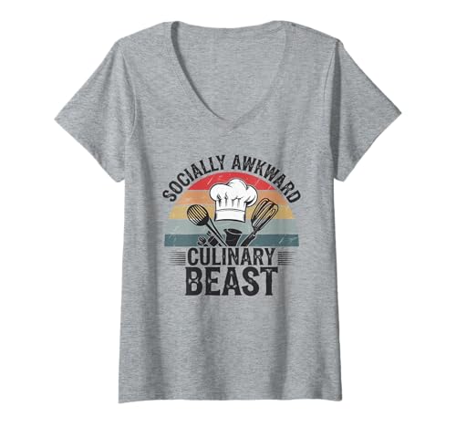 Damen Sozial peinliches kulinarisches Biest Lustiges Chef-Küchenkochen T-Shirt mit V-Ausschnitt Damen Sozial peinliches kulinarisches Biest Lustiges Chef-Küchenkochen T-Shirt mit V-Ausschnitt von Culinary Beast Chef Cooking Humor Apparel