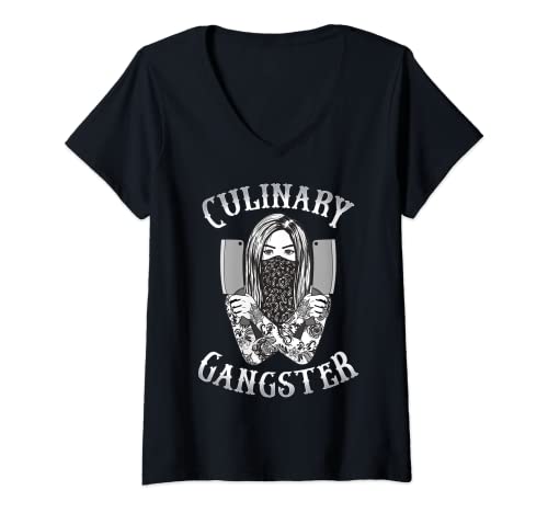 Damen Kulinarisches Kochhemd Kulinarisches Gangsterhemd T-Shirt mit V-Ausschnitt Damen Kulinarisches Kochhemd Kulinarisches Gangsterhemd T-Shirt mit V-Ausschnitt von Culinary Chef Shirt Culinary Gangster Shirt