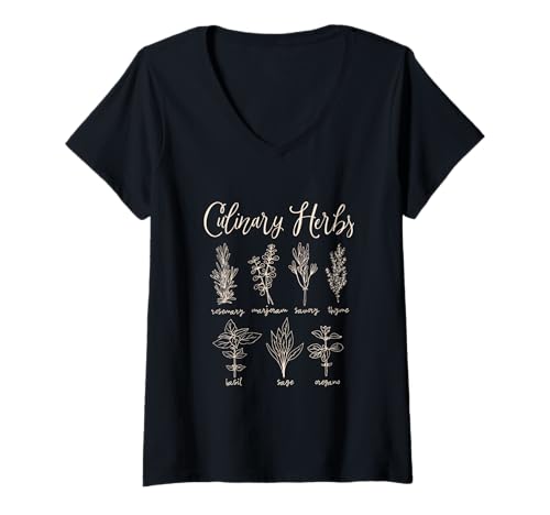 Damen Design der Kräuterkollektion Culinary Herbs Outline T-Shirt mit V-Ausschnitt Damen Design der Kräuterkollektion Culinary Herbs Outline T-Shirt mit V-Ausschnitt von Culinary Herbal Department