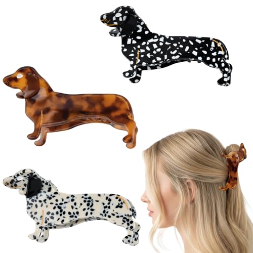 Culinavog 3 Stück Haarklammern Damen, Kleine Dackel Haarspangen, 8 x 4 cm Kunststoff Haarkrallen für dünnes Haar, Niedliche Mini Haar Clips für Frauen Mädchen Frisuren von Culinavog