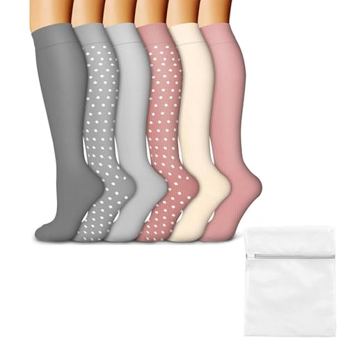 Culinavog 6 Paar Compression Socks, Kompressionsstrümpfe Stützstrümpfe Damen Non-Slip Laufstrümpfe Kompression Stocking Knee High Best Support für Leichtathletik Laufen Wandern mit Wäschesack (S/M) von Culinavog