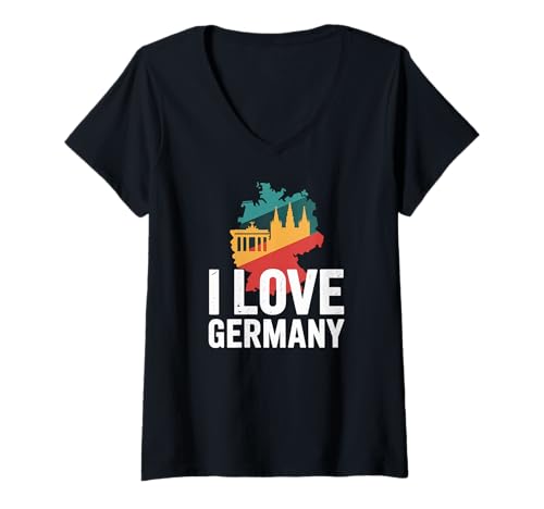 Damen Ich Liebe Deutschland | Iconic Landmarks Pride T-Shirt mit V-Ausschnitt Damen Ich Liebe Deutschland | Iconic Landmarks Pride T-Shirt mit V-Ausschnitt von Cultural Exploration Germany Landmarks Art
