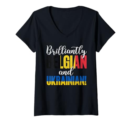Damen Brillant belgische und ukrainische gemischte Nationalitäten T-Shirt mit V-Ausschnitt Damen Brillant belgische und ukrainische gemischte Nationalitäten T-Shirt mit V-Ausschnitt von Cultural Fusion Mixed Nationalities Pride