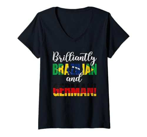 Damen Brillant brasilianische und deutsche gemischte Nationalitäten T-Shirt mit V-Ausschnitt Damen Brillant brasilianische und deutsche gemischte Nationalitäten T-Shirt mit V-Ausschnitt von Cultural Fusion Mixed Nationalities Pride