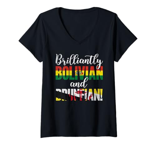 Damen Genial gemischte bolivianische und bruneiische Nationalitäten T-Shirt mit V-Ausschnitt Damen Genial gemischte bolivianische und bruneiische Nationalitäten T-Shirt mit V-Ausschnitt von Cultural Identity Mixed Nationalities Pride