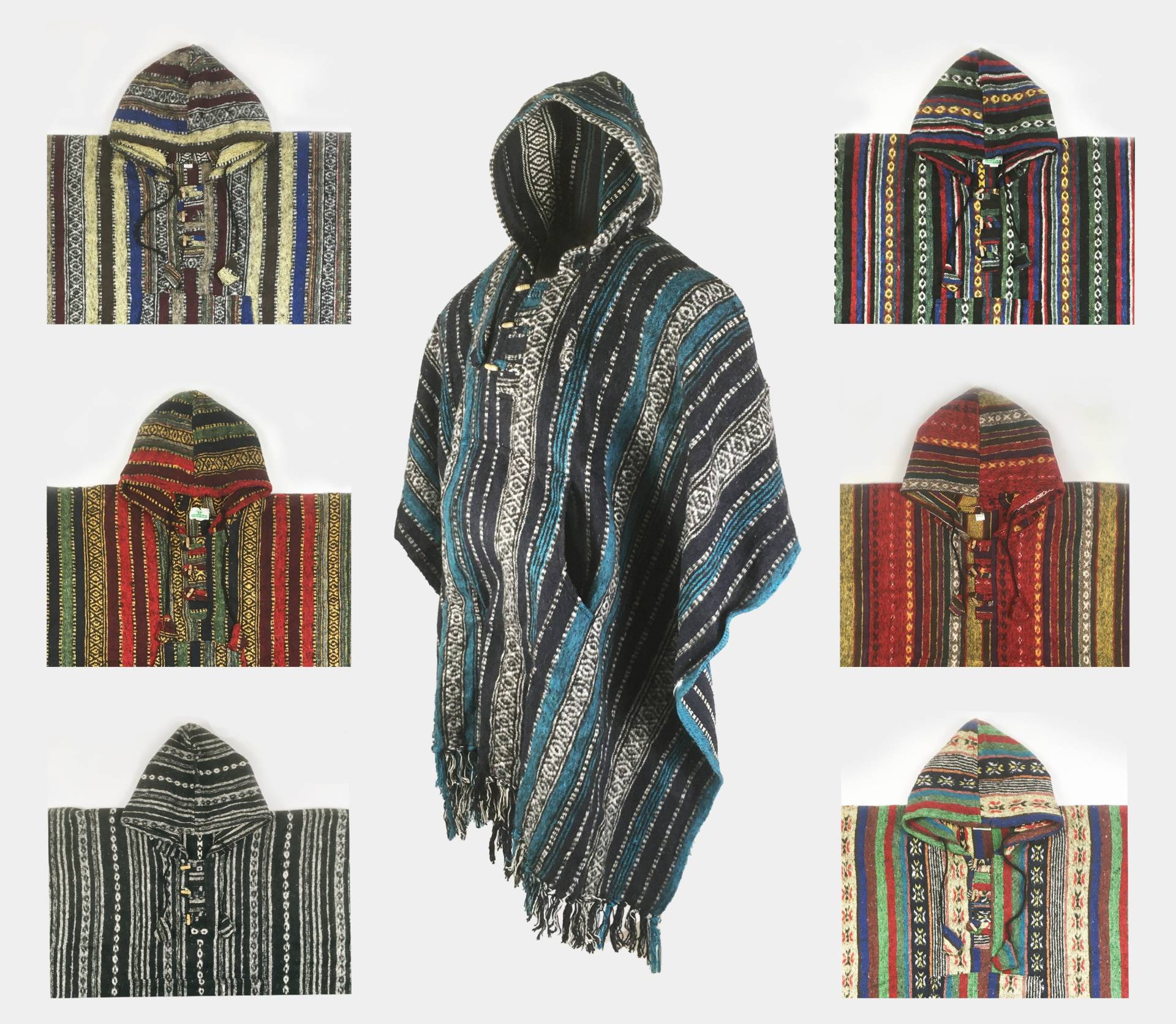 Heavy 100% Gewebte Und Gebürstete Baumwolle Kapuzenpullover Poncho | Medium/Großer Erwachsener von CulturalRoots