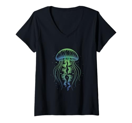 Damen Vintage Quallen Ocean Marine Life Retro Sea Lover T-Shirt mit V-Ausschnitt Damen Vintage Quallen Ocean Marine Life Retro Sea Lover T-Shirt mit V-Ausschnitt von Culture Bloc