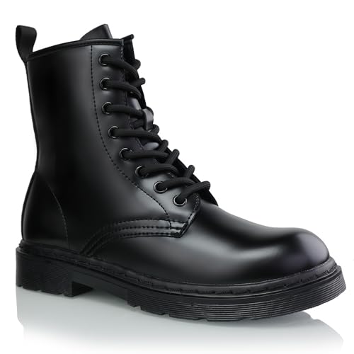 Cultz Essential 8 Eyelet Stiefeletten mit Reißverschluss Combat Boots Damen Stiefel BLACK SMOOTH2 36 von Cultz