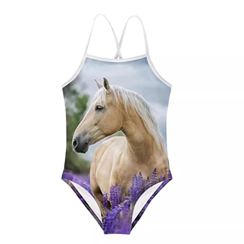 Cumagical Badeanzug für kleine Mädchen, Tierdruck, schnelltrocknend, Strand-Bademode, Badeanzug, Pferd 1, 7-8 Jahre von Cumagical