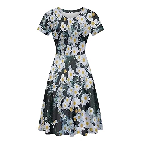 Cumagical Damen Elegant Rundhals Club Hochzeit Gast Cocktail Party A Linie Kleid, Gänseblümchen, Medium von Cumagical