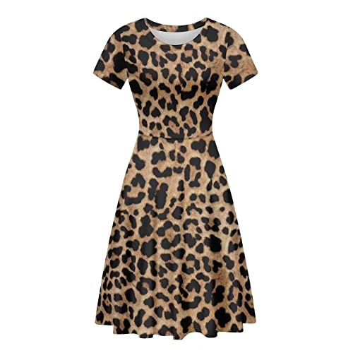 Cumagical Damen Elegant Rundhals Club Hochzeit Gast Cocktail Party A Linie Kleid, Gepard Leopard, Medium von Cumagical