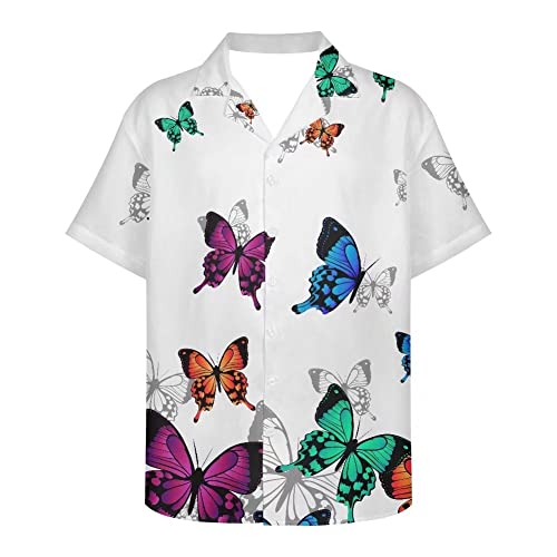 Cumagical Herren Hawaiihemd Kurzarm Blumen Schmetterling Druck Strand Party Blumen Hemd Urlaub Freizeithemden, Schmetterling, XL von Cumagical