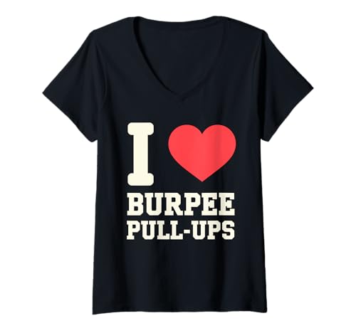 Damen I Love Burpee Klimmzüge Fitness T-Shirt mit V-Ausschnitt von Cumilo Fitness Fanatic Burpees