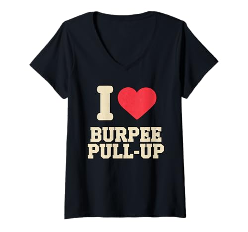 Damen I Love Burpee Klimmzug-Fitness T-Shirt mit V-Ausschnitt von Cumilo Fitness Fanatic Burpees