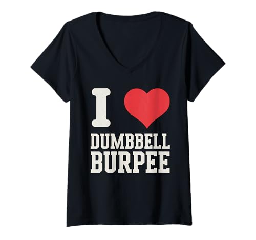 Damen I Love Hantel Burpee Fitness T-Shirt mit V-Ausschnitt Damen I Love Hantel Burpee Fitness T-Shirt mit V-Ausschnitt von Cumilo Fitness Fanatic Burpees