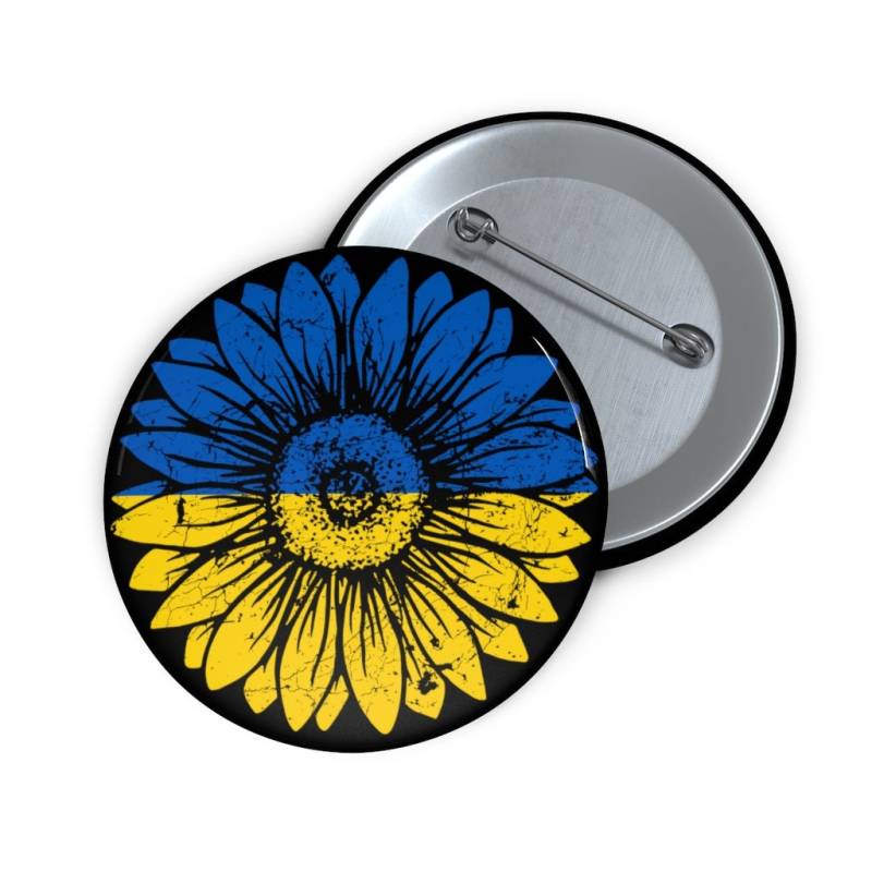 Peace in Ukraine Sonnenblume Distressed Grün Und Gelb Pin Button von Cumilo