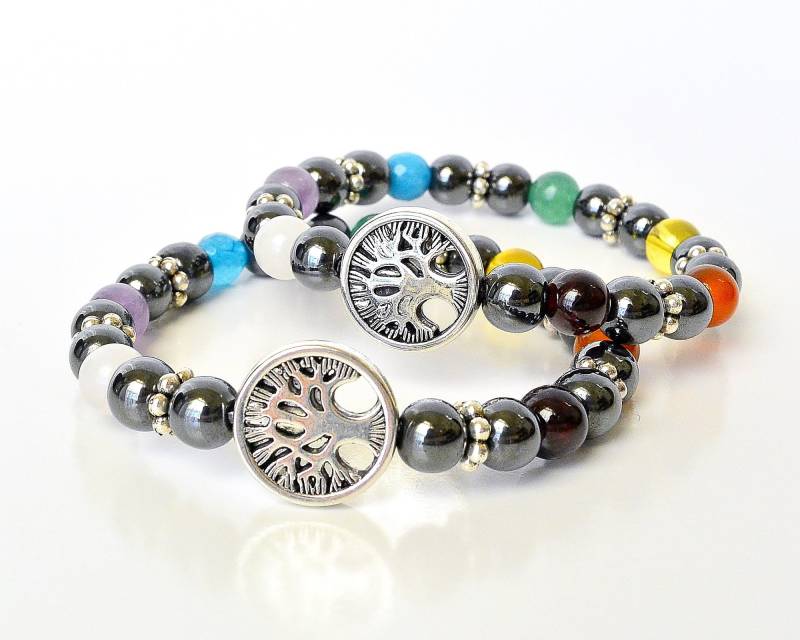 7 Chakra Armband, Baum Des Lebens Chakra, Dehnbares Hämatit, Edelstein, Ausgeglichenes Yoga-Naturforscher, Heilstein von CumisGems