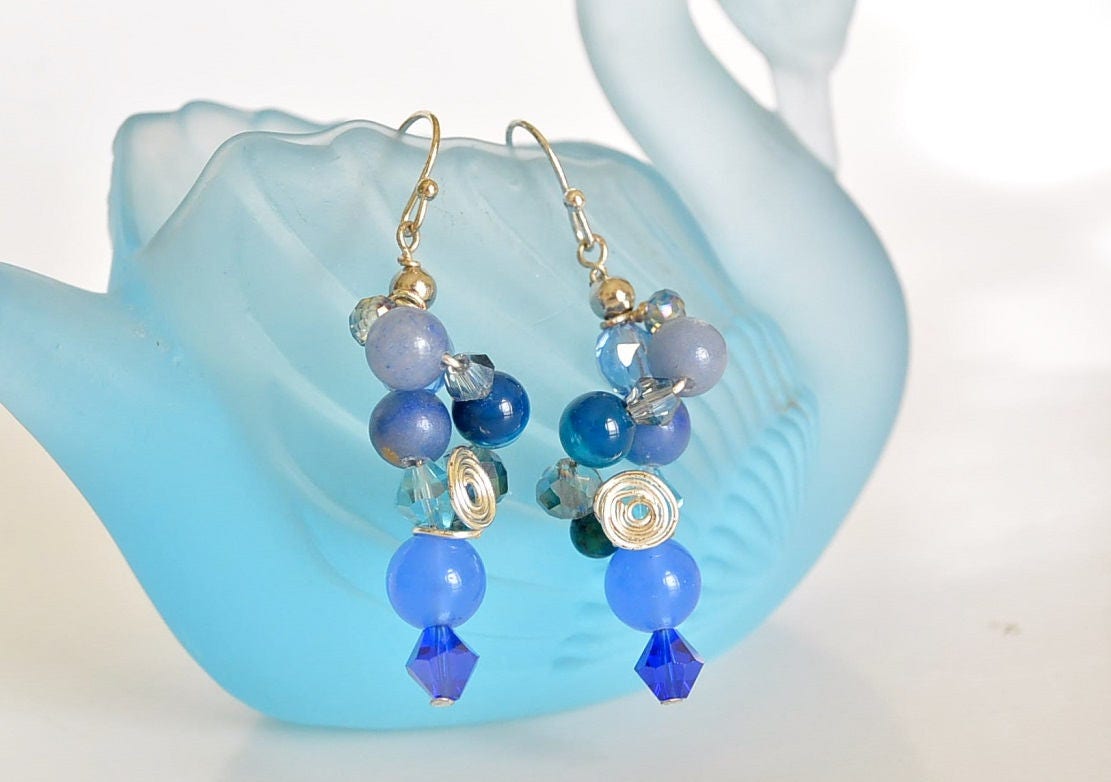 Chalcedon, Aventurin, Jaspis, Statement Ohrringe, Ultramarin, Blauen Edelstein, Boho Chic Schmuck, Handgefertigt, Filigran, Ohrringe Geschenk von CumisGems