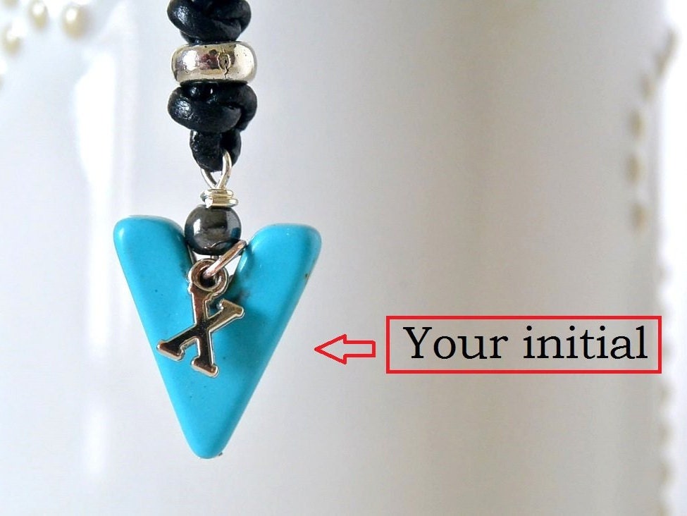 Herren Alphabet Halsband, Personalisierte, Pfeil Türkis, Halskette, Lederhalskette, Howlith Geschenk Für Männer, Hämatit von CumisGems