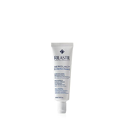 Rilastil Xerolact Handcreme, feuchtigkeitsspendend und reparierend, mit optimaler Absorption, für sehr trockene, rissige und geschädigte Hände, für empfindliche Haut, mit Sheabutter, hypoallergen, 30 ml von Rilastil