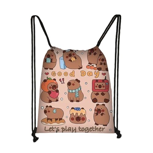 Cumnvulnt Capybara Kordelzug Taschen, Turnbeutel Kinder Cartoon Kordelzug Rucksack, Sportbeutel Capybaramuster, Nette Wilde Tiere String Rucksack, Capybara-Kordelzugtasche 37x30 CM von Cumnvulnt