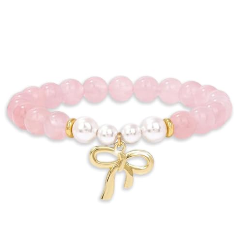 Cumnvulnt Rosenquarz Armband für Damen, 8mm Edelstein Perlen Armband, Natürliches Perlenarmband mit Schleife, Spirituelles Glücks Heilsteine Armbänder mit Perlen, Schmuckstück Geschenke für Frauen von Cumnvulnt