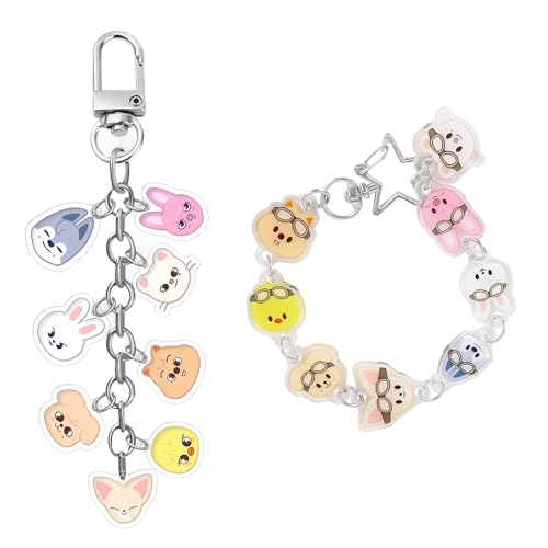 Cumnvulnt 2 Str Kids Acryl-Schlüsselanhänger, Schlüsselanhänger Zubehör Spiel Requisiten Rucksack Pandent Geschenke Keychain für Kinder, Str Kids Merch für Kpop Fans, Süße SKZO Anhänge von Cumnvulnt