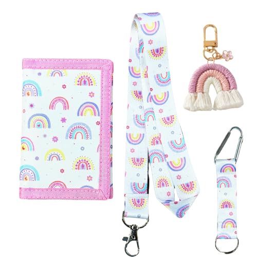 Brustbeutel Kinder, Portmonee Kinder, Brustbeutel Mädchen mit Anhänger, kinderportmonee Mädchen, Einschulung Geschenk für Münzen, Karten, Scheine (Regenbogenmuster) von Cumnvulnt