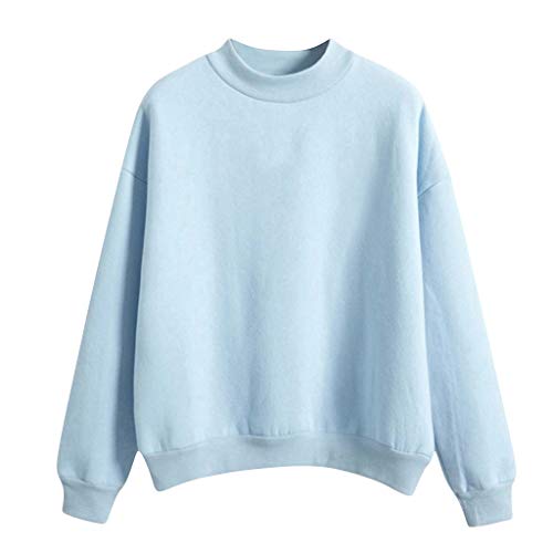 Damen Sweatshirt Pullover Langarm Rundhals Pulli Herbst Winter Locker Freizeit Reine Farbe Oberteil Sport Streetwear Fleece Sweatshirts ohne Kapuze Classic Basic Rundhals-Ausschnitt Sport (1-Blue, M) von Cunhuan