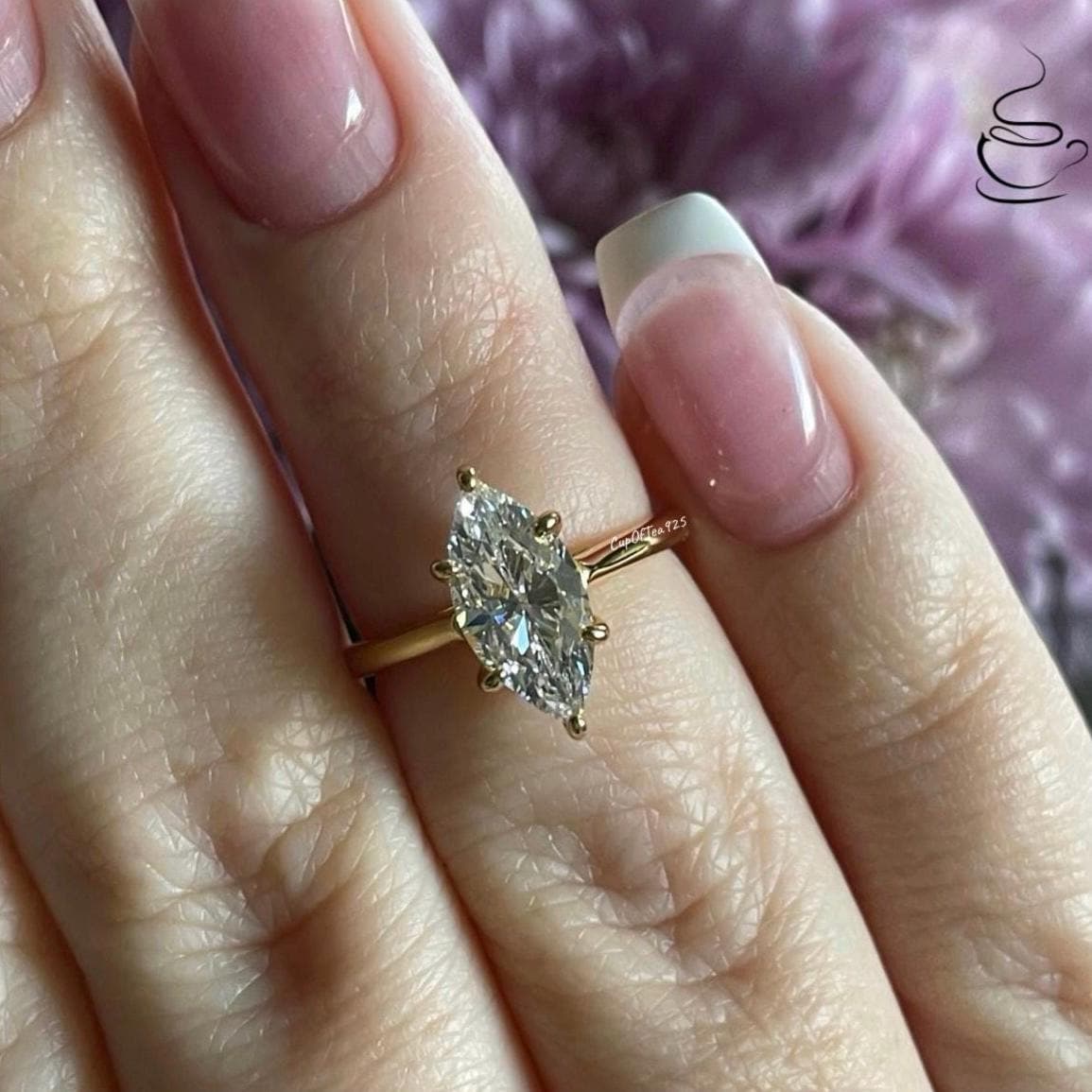 Verlobungsring Im Marquise Schliff. Gelbgold Vermeil, Sterling Silber 925 Ring Mit 1.5 Karat Cz Künstlichen Diamant, Reisering von CupOfTea925