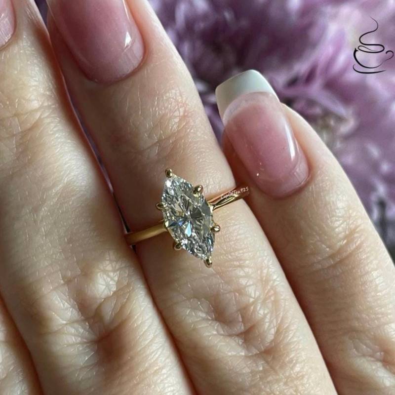 Verlobungsring Im Marquise Schliff. Gelbgold Vermeil, Sterling Silber 925 Ring Mit 1.5 Karat Cz Künstlichen Diamant, Reisering von CupOfTea925