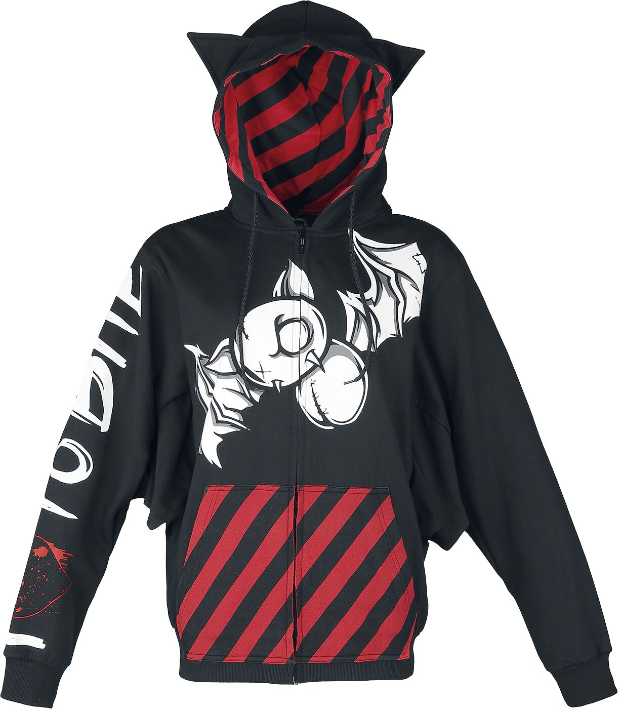 Cupcake Cult - Gothic Kapuzenjacke - Bat Attack Hood - XS bis 4XL - für Damen - Größe XS - schwarz/rot/weiß von Cupcake Cult