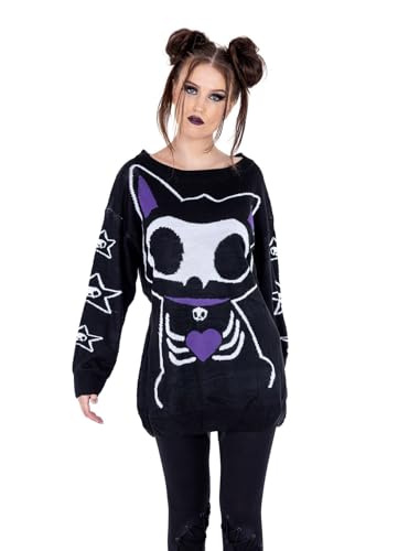 Cupcake Cult Skeleton Cat Jumper Frauen Strickpullover Multicolor XL 100% Polyacrylic Gothic, Rockwear von Cupcake Cult