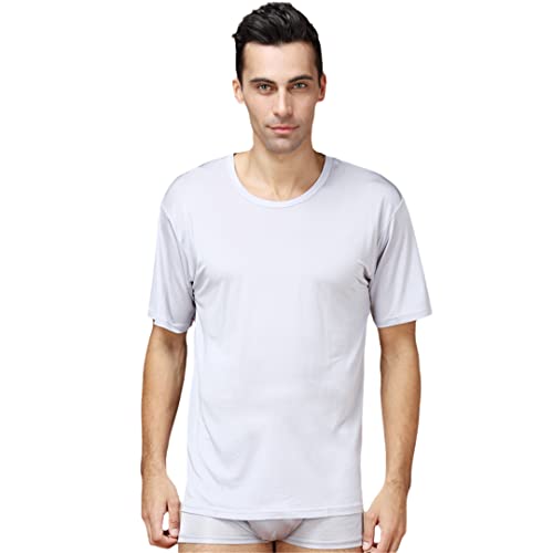 Herren Unterhemden aus 100 % reiner Seide, kurzärmelig, für Herren, lässiges T-Shirt mit Rundhalsausschnitt, einfarbiges Unterhemd von Cupgriade